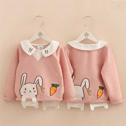 Spring Autumn 2-10 Years Children Long Sleeve Cute Patchwork Cartoon Embroidery Baby Kids School Sweatshirts For Girls 211029