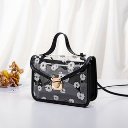 Fashion Women Transparent Daisy Pattern Shoulder Bag Hardware Chain Strap Size Two Bags Messenger Handbag Composite Tote