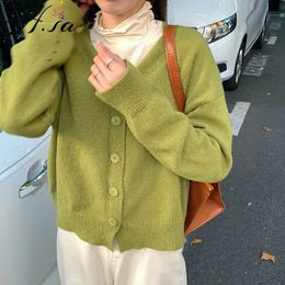H.SA Oversized cardigan Women Sweet Knitted Jackets V neck Button Up Blue Sweater Jacket Yellow Femme Korean 210417