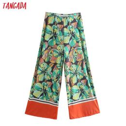 Tangada Fashion Women Floral Print Beach Pants Trousers Strethy Waist Lady Pants Pantalon 4N69 210609