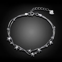 -Charme Armbänder 2021 925 Sterling Silber für Frauen Trendy Star Schmuck Multi-Layer Link Kette Armreifen LB057
