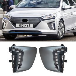 2PCS Car DRL For Hyundai IONIQ 2017 2018 2019 2020 LED fog lamp cover daytime running lights 12V Daylight
