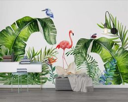 beibehang 3D photo custom mural wallpaper Nordic tropical plant flamingo background wall paper mural decorative painting