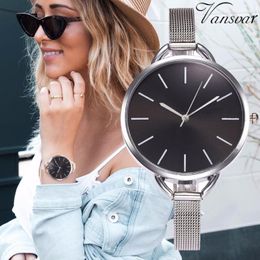Wristwatches Vansvar Brand Women Silver Mesh Colorful Dial Watch Luxury Stainless Steel Quartz Watches Relogio Feminino Drop