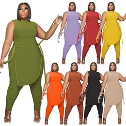 Women Plus Size Tracksuits Summer Clothes Sport Sets Ladies Sleeveless Irregular Sweatshirt & Pants Suits Two Piece Outfits L- 4XL