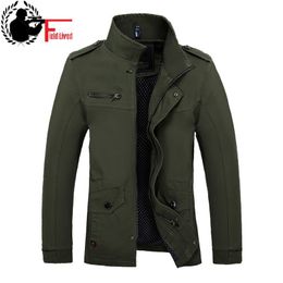 Autumn Men Slim Fit Military Jacket Coats Outerwear Stand Collar Casual Coats Male Business Style Army Green Clothes Khaki 210518