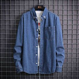 High Quality 100% Cotton Long-Sleeved Denim Shirt Men'S Black Dark Blue Light Blue Casual Business Shirt Male Brand Cowboy Top G0105