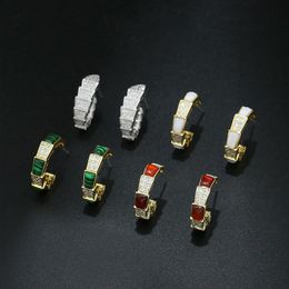 Top Quality OL Fashion Mosaic Zircon Crystals Cute Snake Style Slub Stud Earring For Women Luxury Jewelry