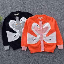 Spring Baby Boys Girls Swan Pattern Cardigan Coat Children Clothing Autumn Boy Girl Long Sleeve Knitted Kids 210521