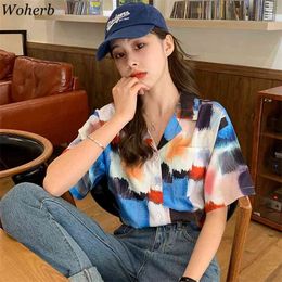 Womens Tops and Blouses Streetwear tie dye plaid Clothing Vintage Print Summer Loose short sleeve Blusas 210519