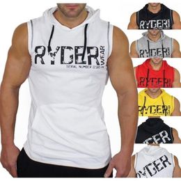 Men's Hoodies & Sweatshirts ZOGAA Sports Sleeveless Hooded Sweatshirt Running Gym Letter Print Clothing Casual Fitness Bodybuilding