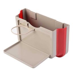 Car Seat Back Storage Box ABS Trash Can Seatback Organizer With Cup Drink Holder Small Food Tray Accessories