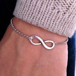Fashion Personalized Infinity Couple Bracelet Simple Number 8 925 silver plated Chain Bracelet for Womens