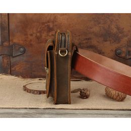 Men Genuine Leather Waist Packs Vintage Hip Bum Belt Travel Phone Pouch Fanny Shoulder Bags