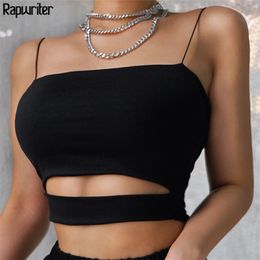 Hollow Out Black Summer Crop Top Women Backless Sexy Camis Woman Cloth Solid Fitness Streetwear Tops Female 210510