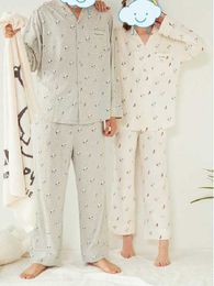 The couple style long-sleeved pajamas suit, comfortable and soft cotton home wear, women ,men's printed lapel pajamas. 210928