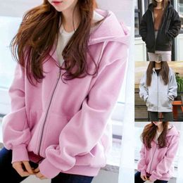 Oversized Hoodie Women's Hoodies Harajuku Sweatshirt Cotton Hooded Fleece Long Sleeve Loose Casual Zip Pockets Solid Jacket Coat Y1118