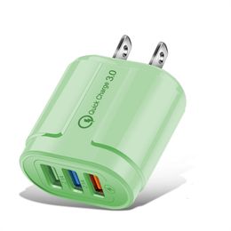 Cell Phone Chargers 3 USB Ports Quick Charge QC3.0 5V2A Portable Travel Chargers Power Adapter EU US Plug Macaron 6 Colours
