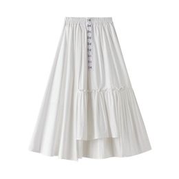 Skirts Irregular Womens 2021 Summer Original Design High Waist Asymmetrical Patchwork Folds Shirring White Cotton Long Skirt