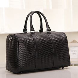 New Fashion PU Faux-leather knitted Men's Travel bag Luggage Carry on Men duffle Weekend Tote Handbag Large