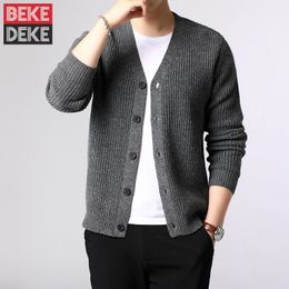 Otoño e Invierno Hombres Grueso Cardigan Grande con Cuello en v Casual de Punto 100% suéter de Cachemira