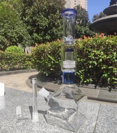 2023 14 Inches Hookah Bong Glass Dab Rig Clear Pure Blue Cube Base Tyre Philtre Water Bongs Smoke Pipes 14.4mm Female Bowl With Stem