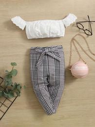 Baby Schiffy Top & Plaid Belted Pants Set SHE