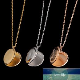 Fashion Round Locket Pendants for Women Men Openable Photo Frame Glossy Stainless Steel Necklaces Family Love Heart Necklace