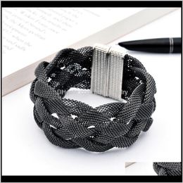 Charm Bracelets Jewelryfashion Brazilian Style Braided Net Chain Magnetic Clasp Wrap For Women Design Elegant Weave Hollow Cross Bracelet Dro