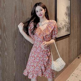 Summer Casual Printed Chiffon Dress Women Short Sleeve Cute Sweet Mini Vintage Dress Sexy Boho Beach Vestidos Mujer Verano 210515