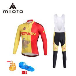 2024 Spain Team Winter Cycling Jersey Set Bicycle Clothing Breathable Men Thermal Fleece Long Sleeve Shirt Bike bib Pants B12