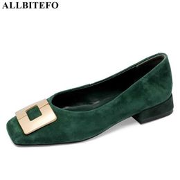 ALLBITEFO fashion brand genuine leather thick heels office ladies shoes square toe women high heel shoes spring women heels 210611