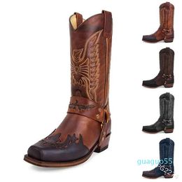 designer Boots Women's Winter Western Cowgirl Cowboy Vintage Mid-Calf Shoes Square Heel Medieval Retro Cosplay High