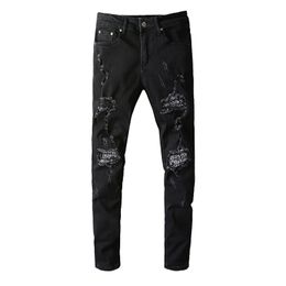 Pants for Mens Slim Denim Straight Biker Skinny Jeans Men Ripped Trouses with Holes