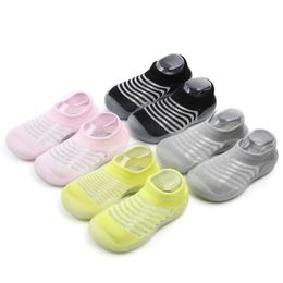Baby Boy Girls Shoes Socks Breathable Net Shoes Summer Color Stripes First Walker Toddler Shoes Floor Socks 210928