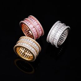 Cluster Rings Hip Hop Claw Setting Cubic Zirconia Bling Iced Out 2 Row CZ Stone Round Finger For Men Women Rapper Jewellery GiftCluster Cluste