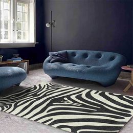 Modern Luxury Zebra Pattern Carpet Living Room Kitchen Runner Floor Mat Animal Printed Bedroom Area Rug Nordic Style Bedside 210626