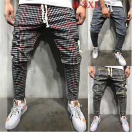 Men Plaid Long Pants Fashion High Quality Spring Autumn Casual Young Man Hip Hop Trousers Male Lace Up Elastic Harem