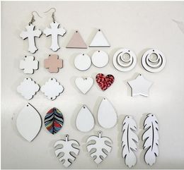 Sublimation Blank Dangle Earrings MDF Eardrop for DIY Personalised Women Ear-rings Round Waterdrop Star Shape Ear pendants