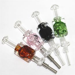 Skull Smoking Pipes Glass Nectar bong Kit with quartz&stainless steel Tips 14mm cooling oil liquid glycerin inside Dab Straw Oil Rigs