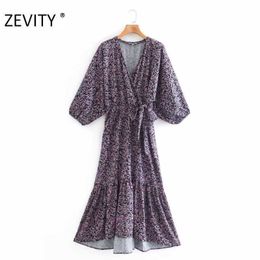 women vintage cross v neck flower print pleat ruffles midi dress female batwing sleeve kimono vestido chic casual dresses DS4449 210603