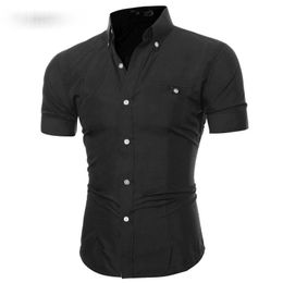 Zoulv 2021 Casual Solid Shirt Est Men 'S Bussiness Lapel Button Down Short Sleeve Top Blouse Men's Shirts