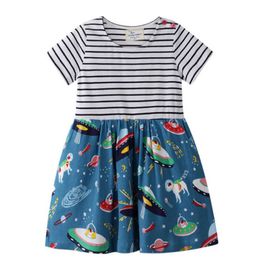 Jumping meters Girl dresses Space children clothes tunic stripe kid clothing summer selling baby girls dress 210529