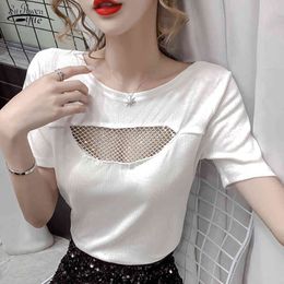 Summer Cotton Hollow Out Short Sleeve Women's Blouse Office Lady Solid Mesh Slim Women Shirts Ladies Pullover Tops 9812 210508