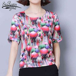 4XL plus size womens tops and blouses blusas mujer de moda O-Neck Print short sleeve Regular woman summer shirt 5657 50 210427