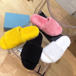 High quality slippers logo shearling slides 2021 women sandals print flat mule designer Flip Flops fashion luxury furry casual shoes wool Slide