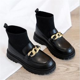 Top quality kids socks boots autumn winter childrens martin boots high girl leather shoes