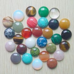 18mm Assorted Natural stone flat base Round cabochon Green Pink Cystal Loose beads for Necklace earrings Jewellery & Clothes Accessories making Wholesale