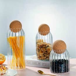 Glass jar with lid Kitchen storage Bottle jars with cork Spices Coffee Cereal Container Organiser Cans Seasoning Spice tank 210330