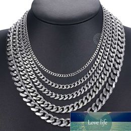 3-11mm Men's Curb Chain Necklace Silver Colour Stainless Steel Curb Cuban Link Long Chain for Unisex Men Punk Classic Jewellery